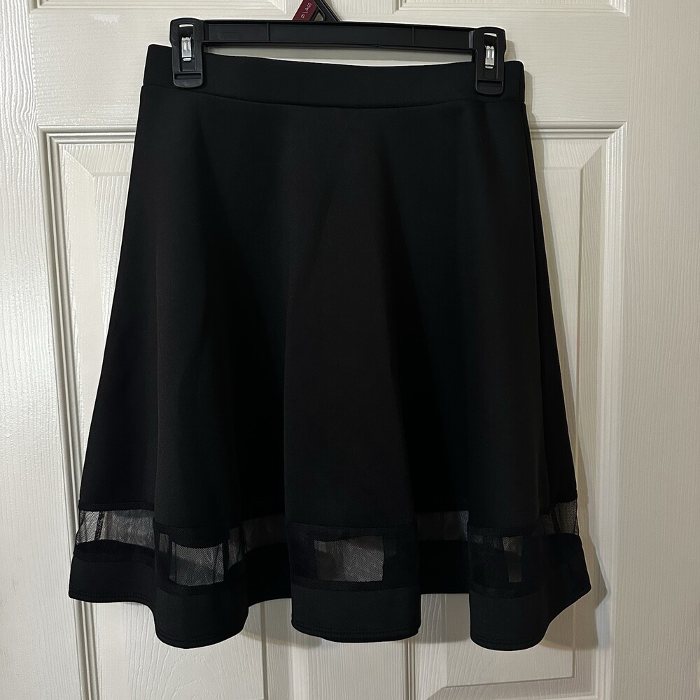 Shein Flowy A Line Black Skirt with Sheer detail along hem size M